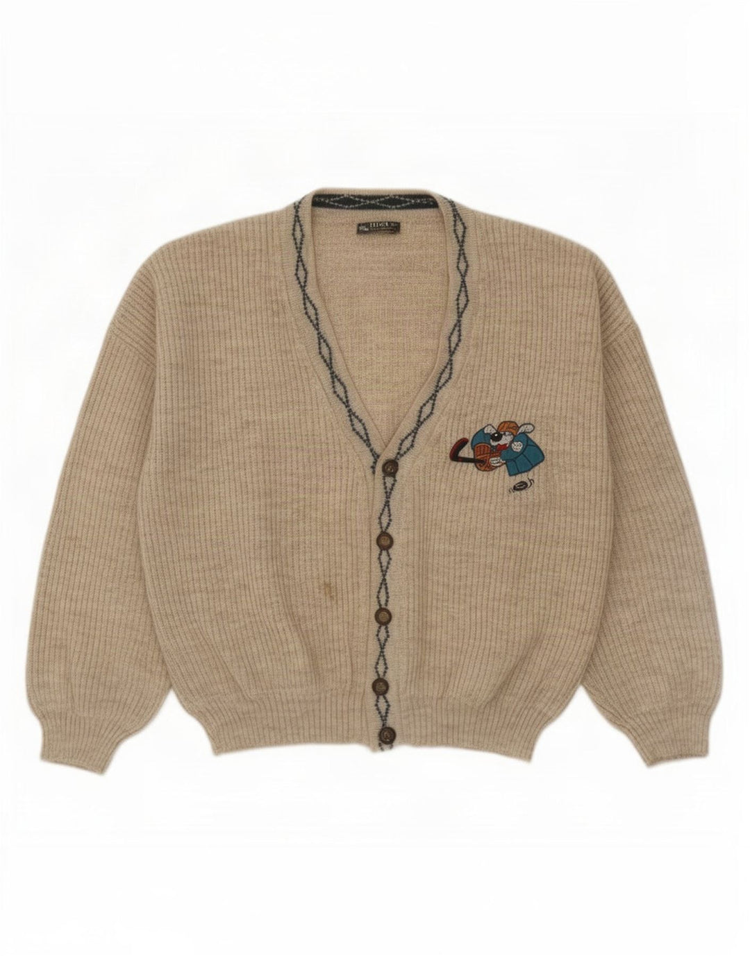 Suéter cardigã masculino vintage grande lã cinza
