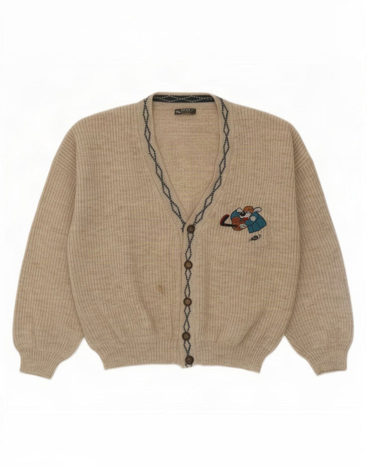 Suéter cardigã masculino vintage grande lã cinza