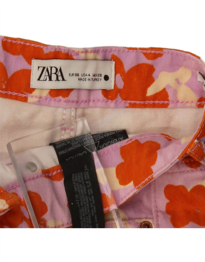 Shorts jeans feminino de cintura alta ZARA UE 36 pequeno W26 floral multicolorido