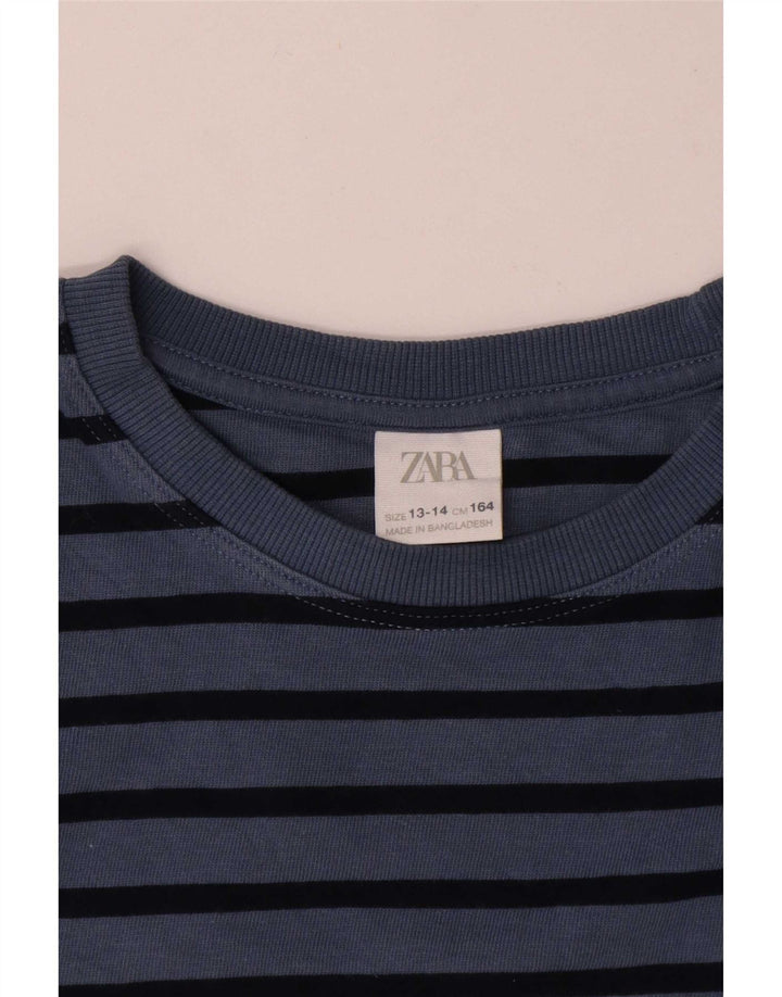 Zara Boys Top manga comprida 13-14 anos algodão listrado azul