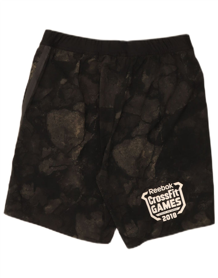 Reebok Mens Cross Fit Graphic Sport Shorts Médio Preto Geométrico Poliéster