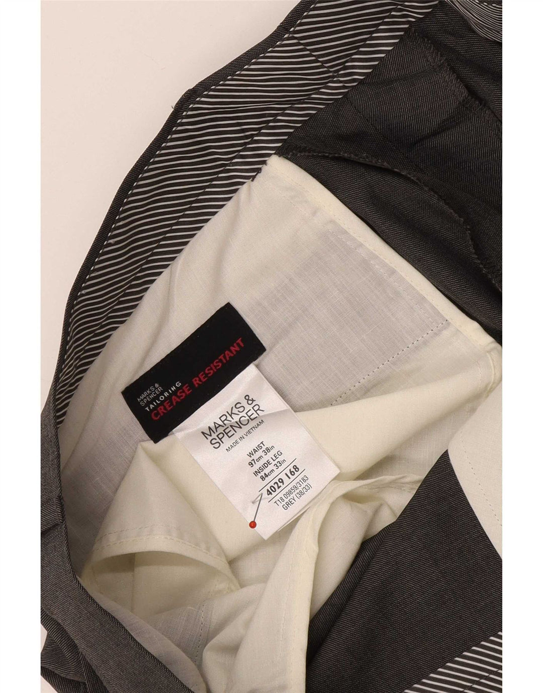 Calça masculina de terno reto Marks & Spencer W38 L31 poliéster cinza