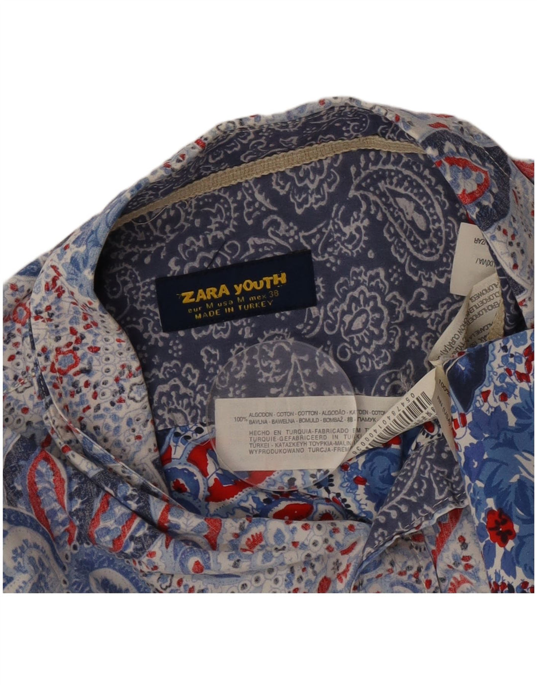 Camisa masculina Zara médio azul paisley algodão
