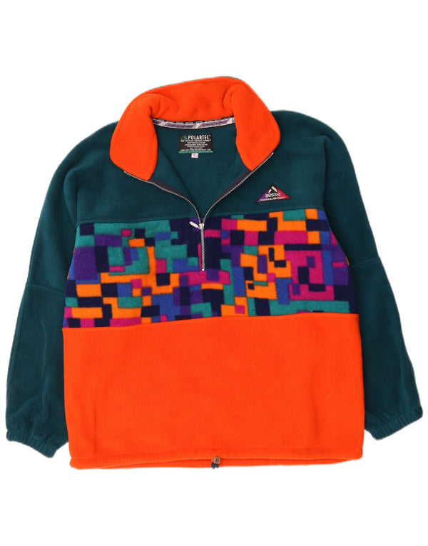Suéter de lã masculino Polartec com zíper e gola grande poliéster geométrico verde