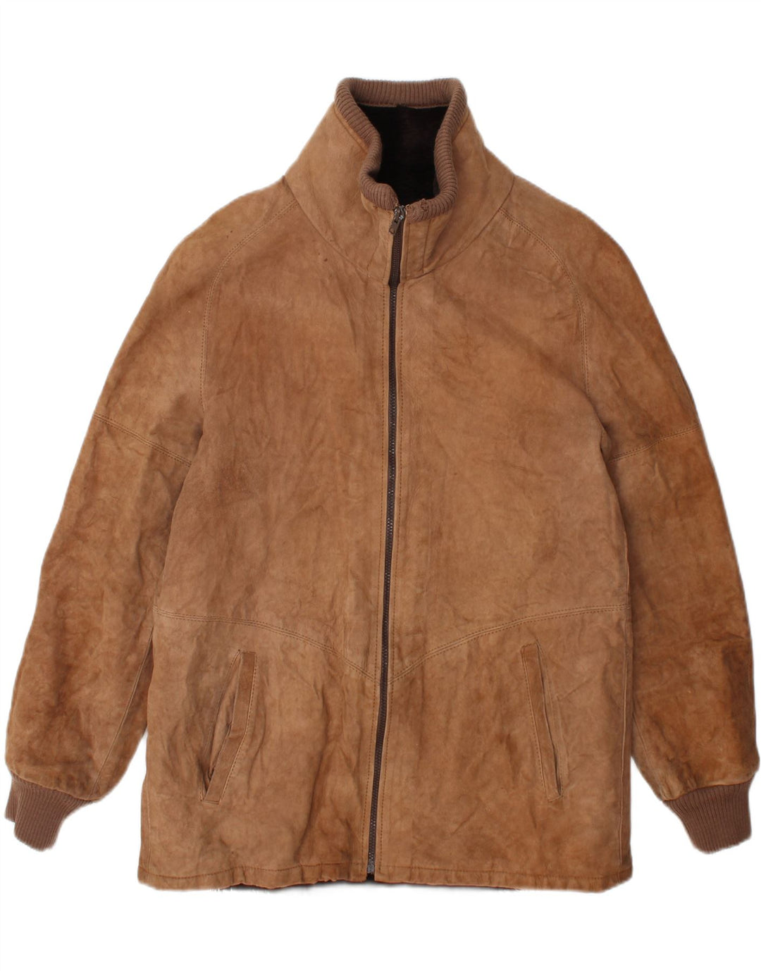 Jaqueta masculina vintage Shearling UK 38 couro marrom médio