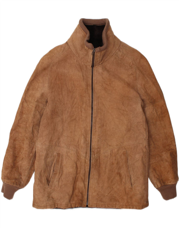 Jaqueta masculina vintage Shearling UK 38 couro marrom médio