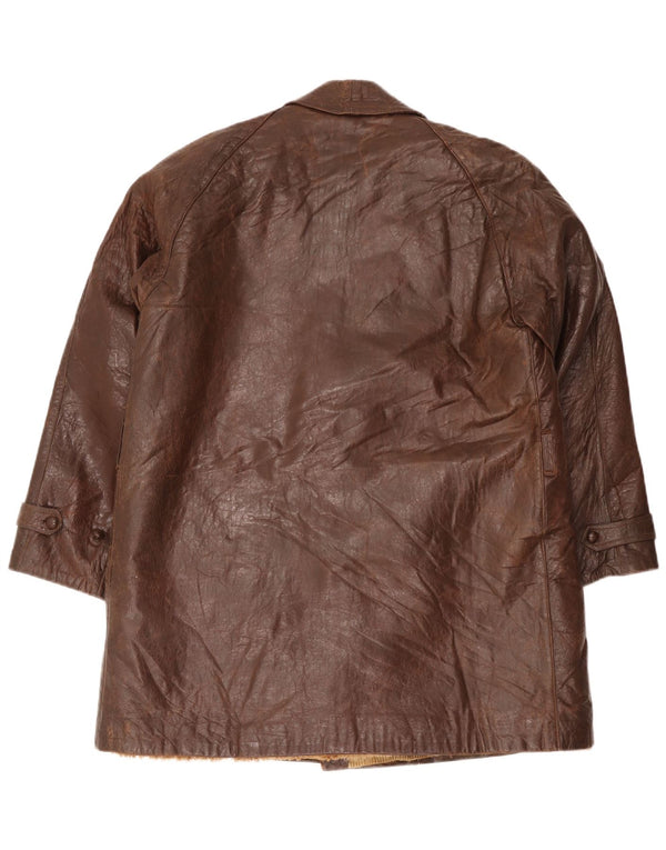 Casaco masculino vintage de couro com peito duplo Reino Unido 38 marrom médio