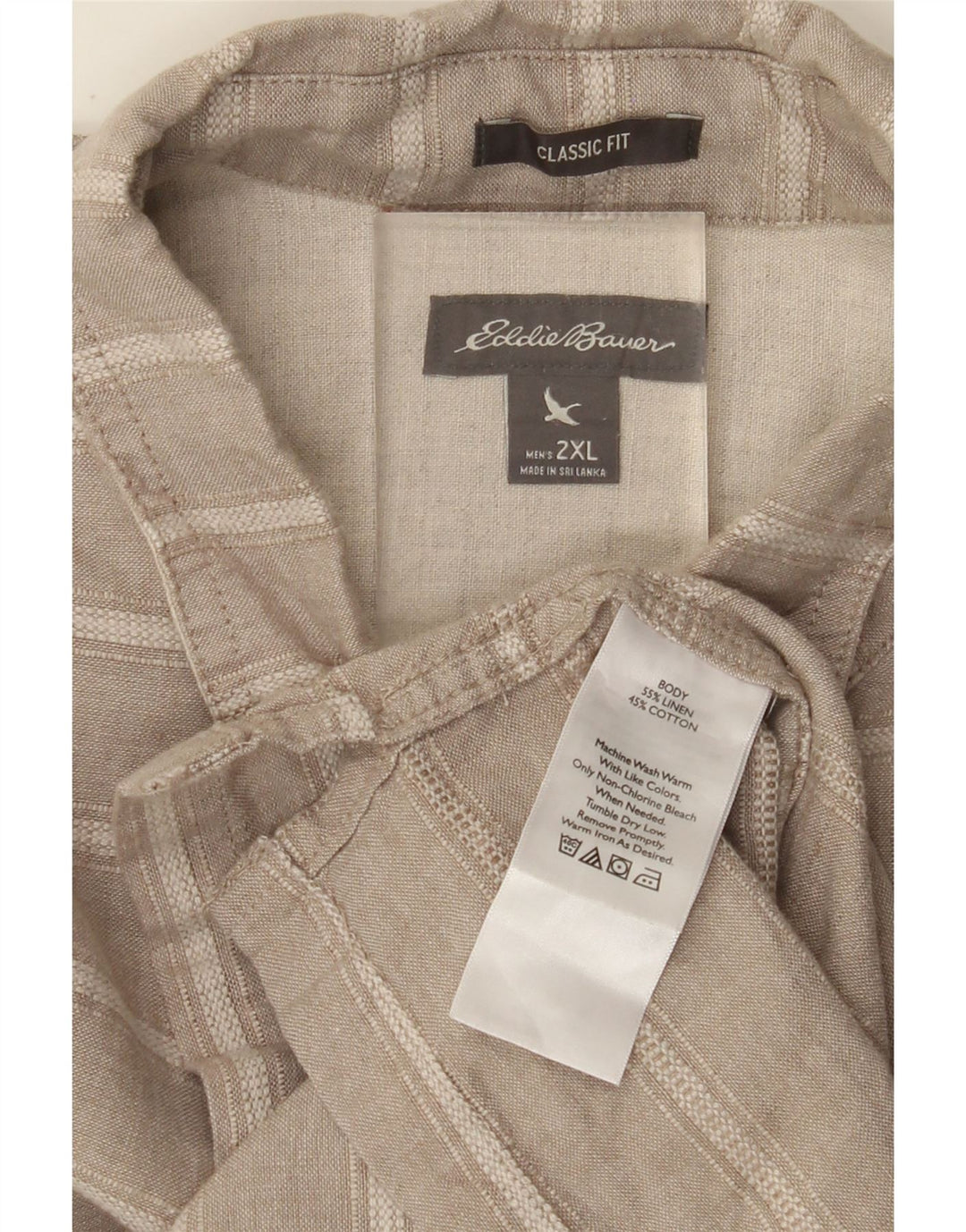 EDDIE BAUER Camisa masculina de manga curta clássica 2XL linho listrado cinza
