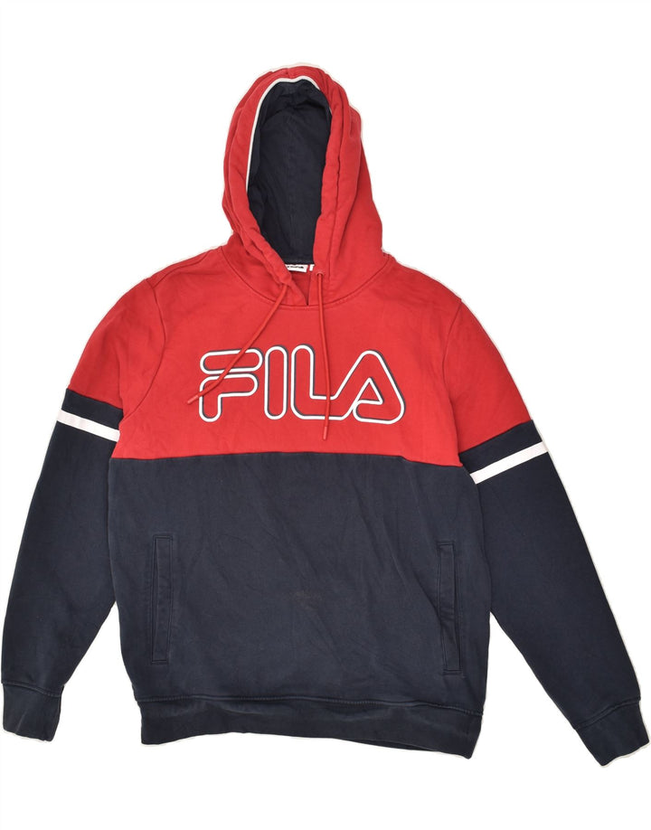 FILA Mens Graphic Hoodie Jumper Small Grey Colourblock Cotton | Vintage Fila | Thrift | Second-Hand Fila | Used Clothing | Messina Hembry 