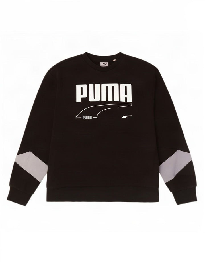 Puma Mens Graphic Moletom Jumper XL Preto Colorblock Algodão