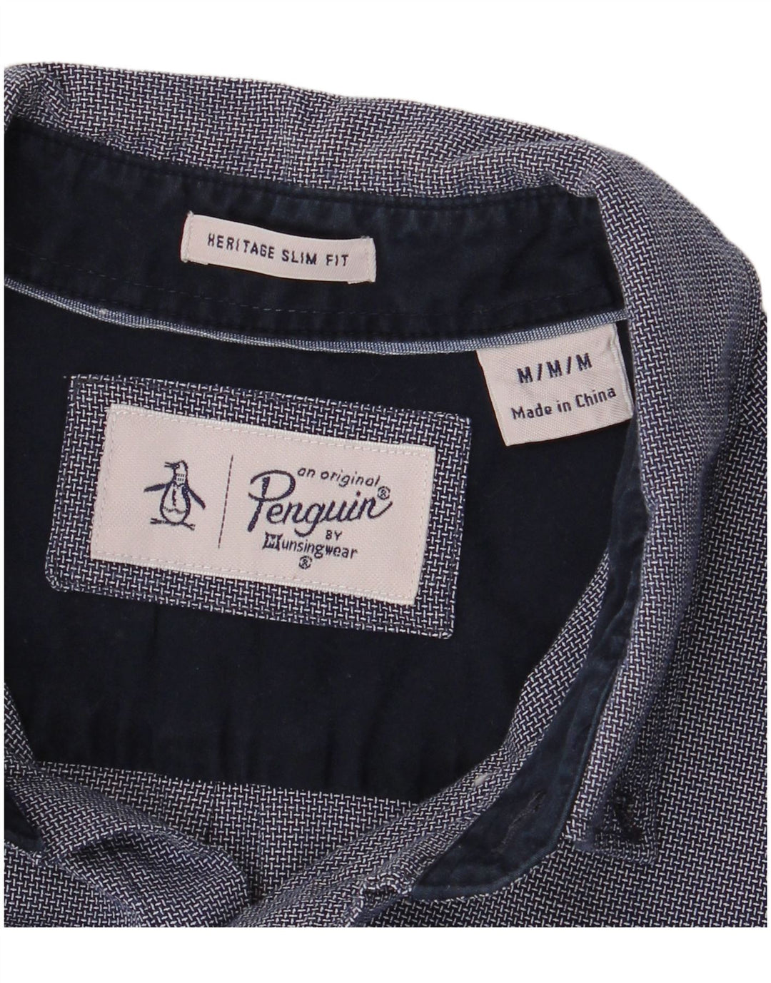 Camisa masculina Penguin Heritage Slim Fit média azul marinho geométrica rayon