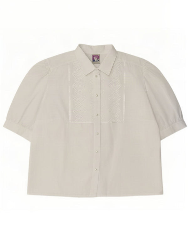 Blusa feminina de manga curta Yessica EU 48 XL Algodão floral branco