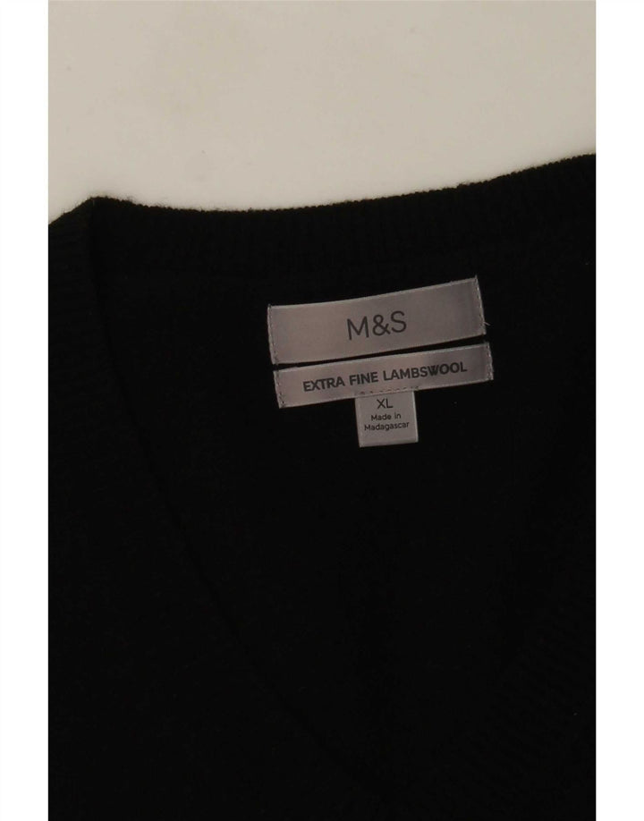 Suéter masculino Marks & Spencer com decote em V XL lã de cordeiro preta