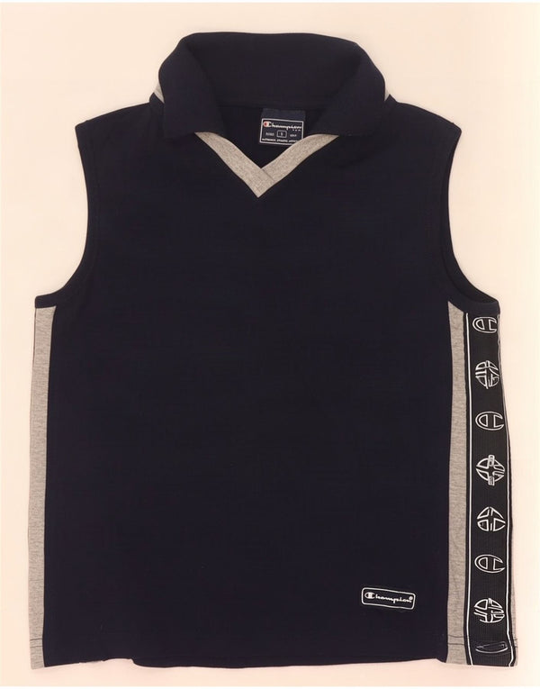 Camisa polo feminina Champion Crop Graphic UK 10 Small Navy Blue Colourblock