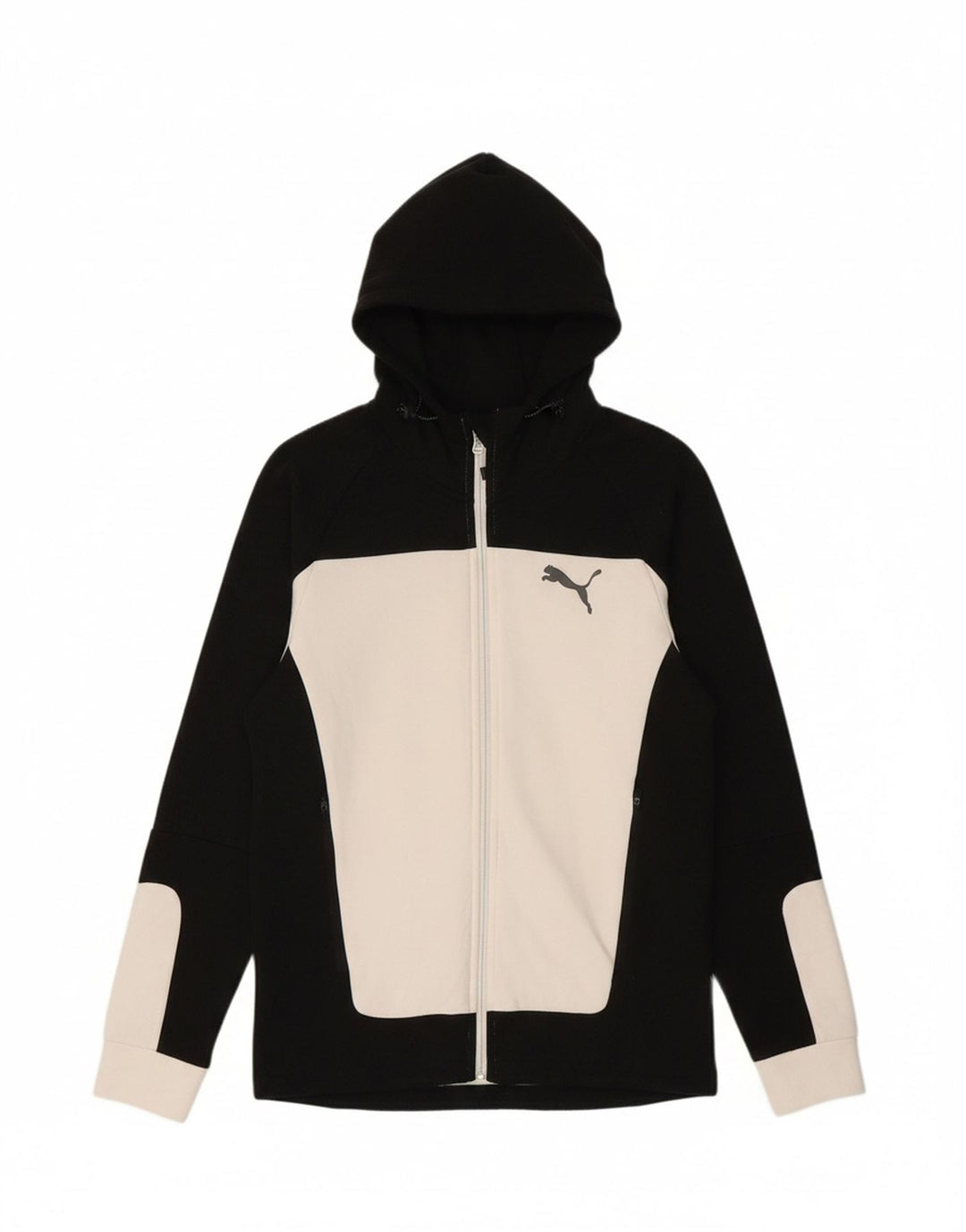 Suéter masculino PUMA com capuz e zíper, pequeno, preto, algodão colorblock