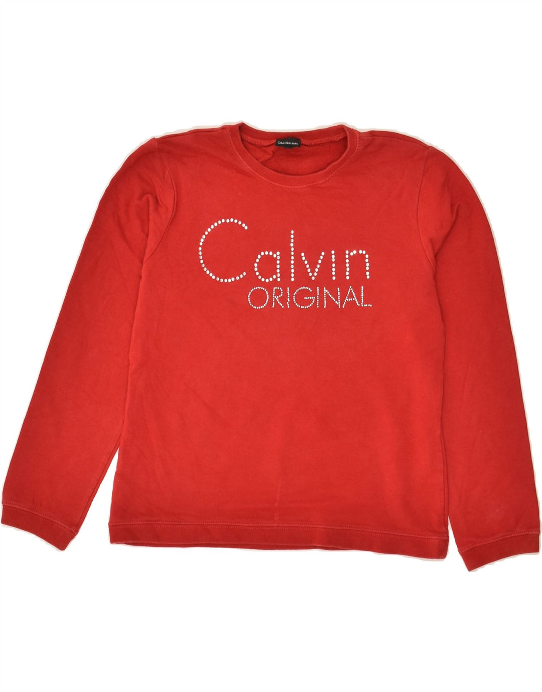 CALVIN KLEIN JEANS Girls Sweatshirt Jumper 9-10 Years Red Cotton Vintage Calvin Klein Jeans and Second-Hand Calvin Klein Jeans from Messina Hembry 