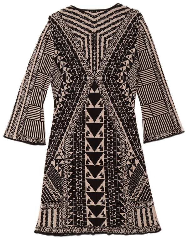 Vestido jumper feminino de manga comprida Desigual Reino Unido 10 pequeno seda geométrica preta