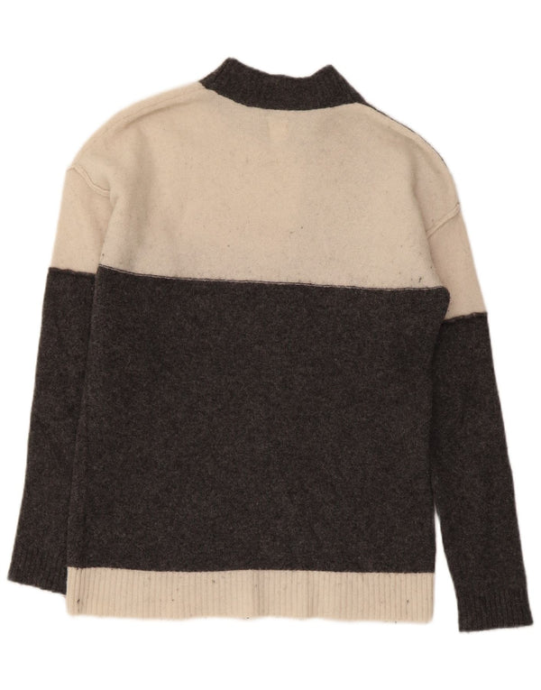 Suéter feminino John Lewis com gola tartaruga Reino Unido 6 XS cinza colorblock lã