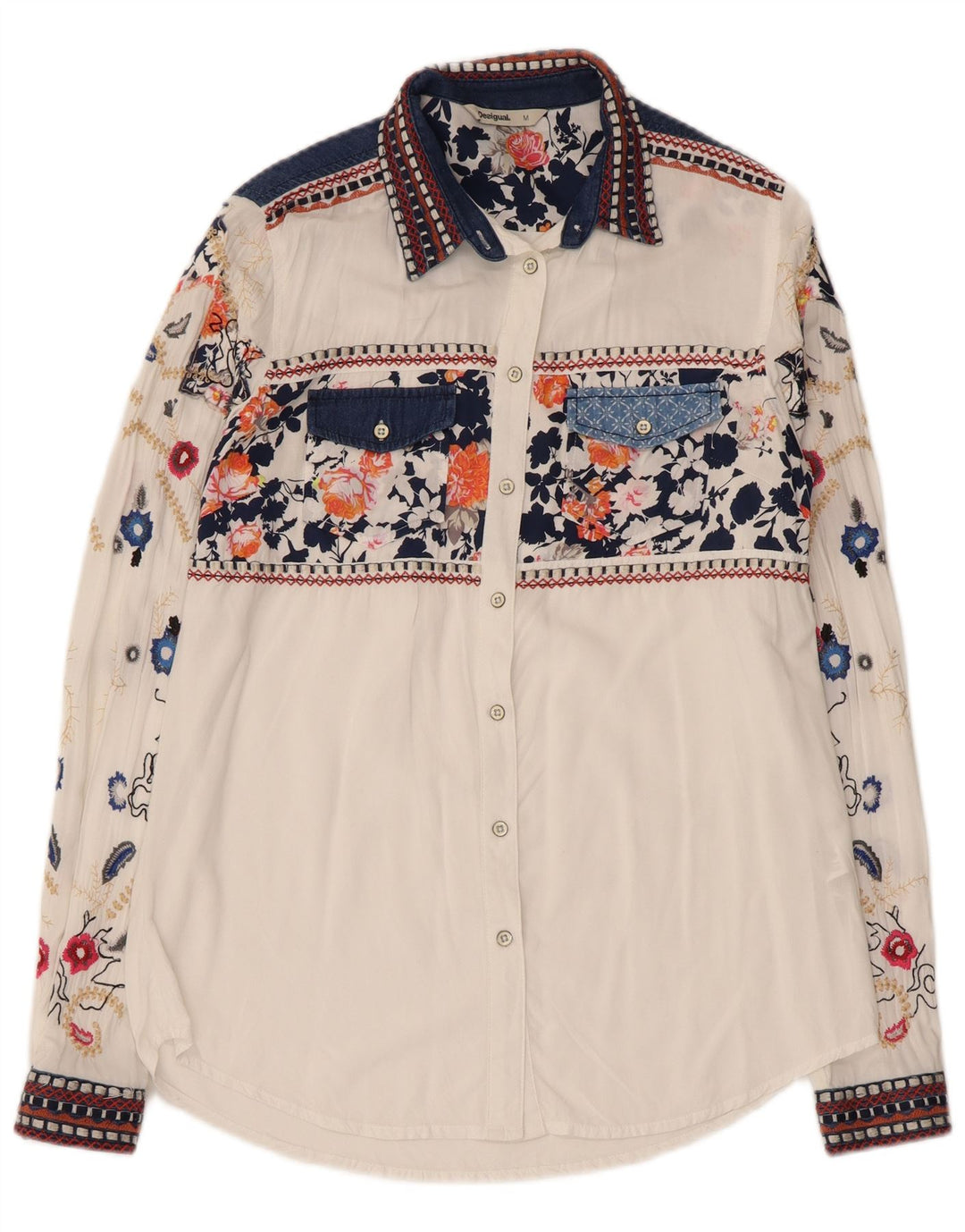Camisa feminina Desigual UK 12 média branca floral viscose
