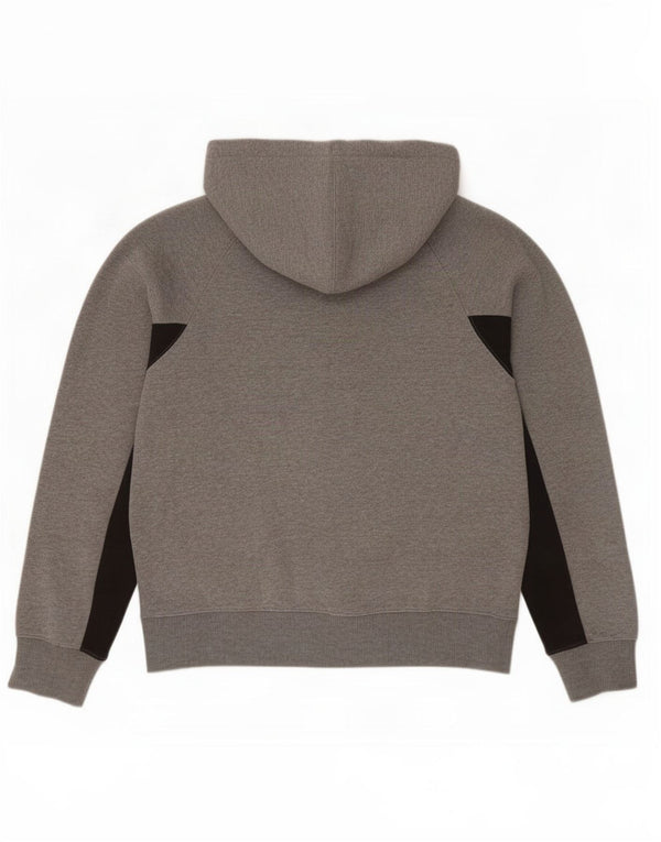 Suéter feminino Fila com capuz gráfico com zíper e gola UK 14 grande bloco cinza