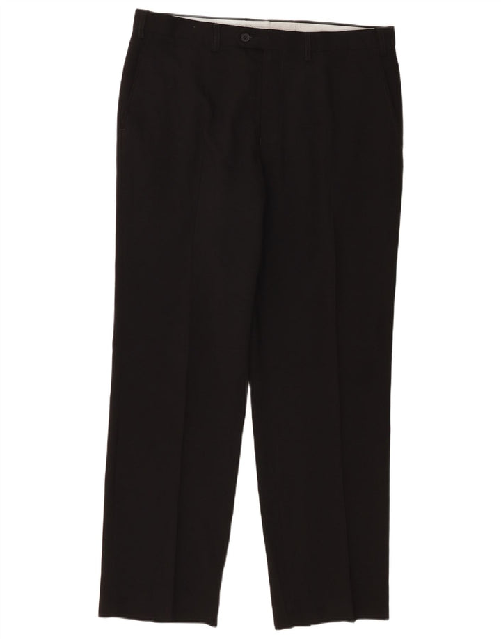Calça masculina de terno reto Marks & Spencer W36 L31 poliéster preto