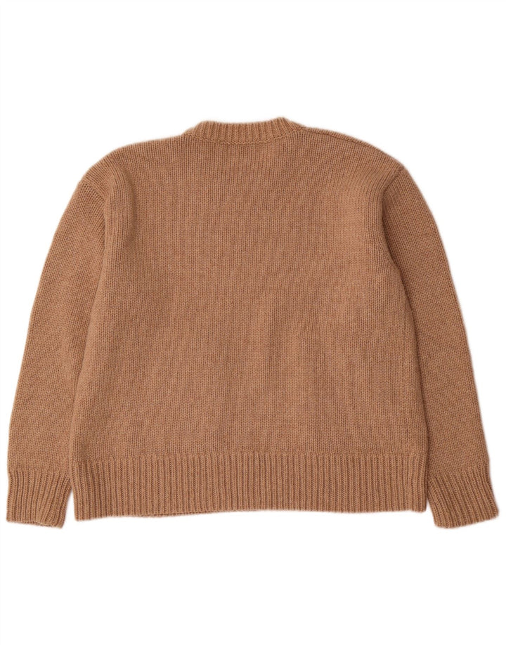 Zara Suéter feminino oversized com gola redonda Reino Unido 10 pequeno poliéster marrom