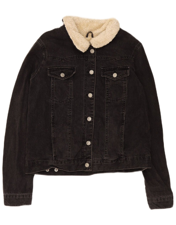 Jaqueta jeans feminina Topshop Sherpa Reino Unido 16 grande algodão preto