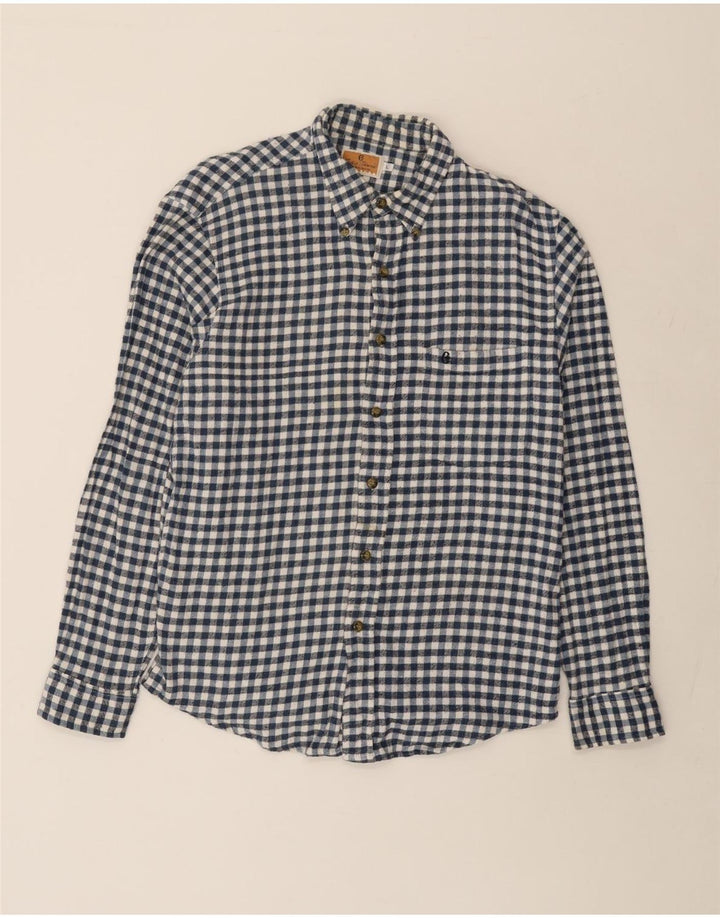 Camisa masculina de flanela CONTE OF FLORENCE grande algodão guingão azul marinho