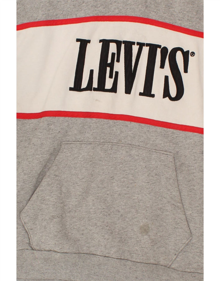 LEVI'S Mens Graphic Hoodie Jumper Small Grey Colourblock Cotton Vintage Levi's and Second-Hand Levi's from Messina Hembry 