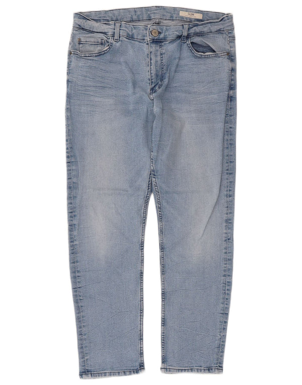 Marks & Spencer Calça Jeans Feminina Crop Slim Reino Unido 16 Grande W32 L25 Azul Algodão