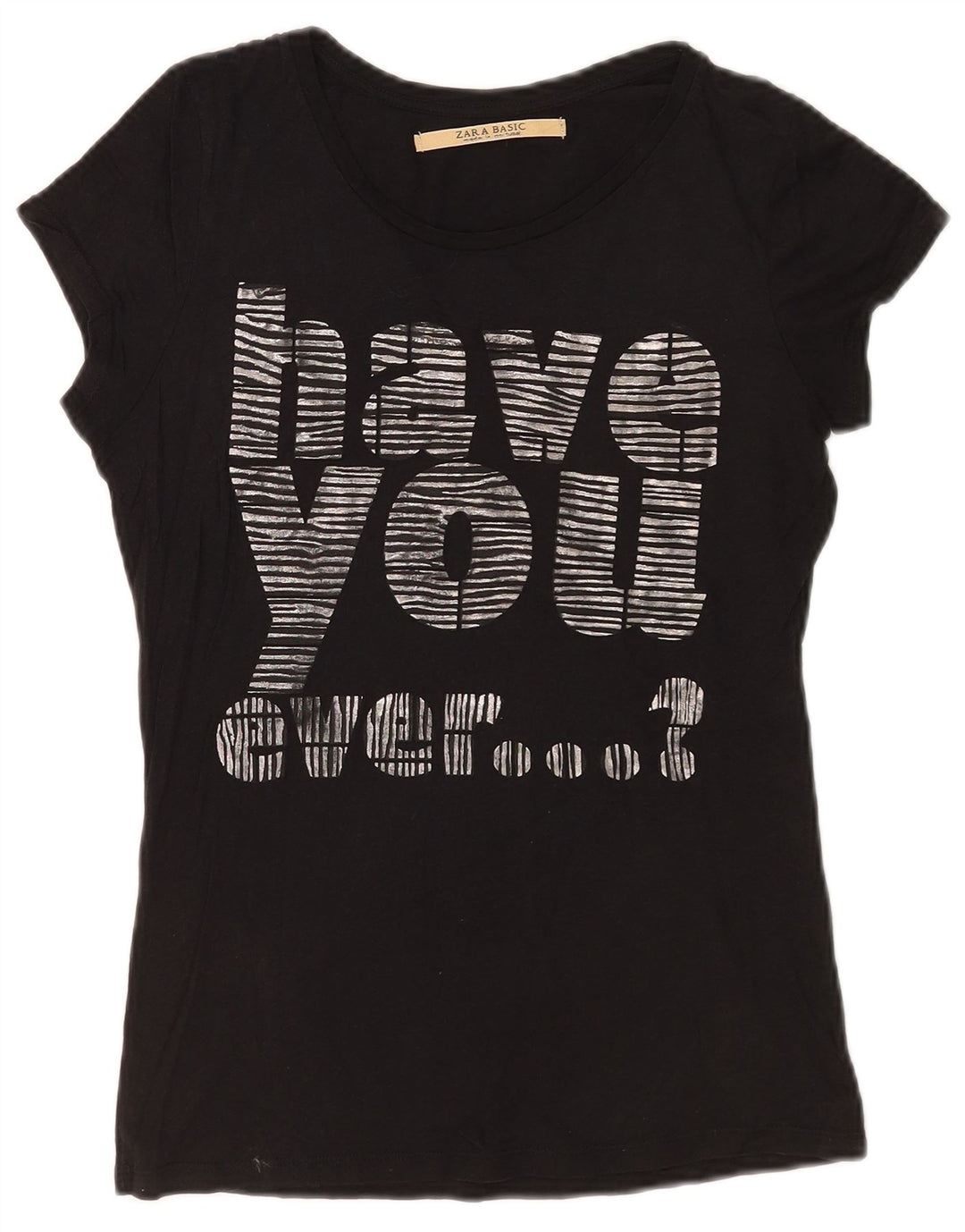 Camiseta feminina Zara com estampa gráfica UK 12 médio preto