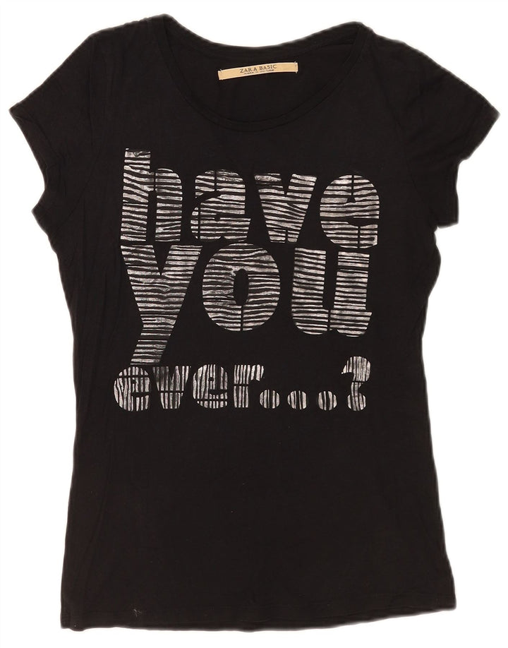 Camiseta feminina Zara com estampa gráfica UK 12 médio preto