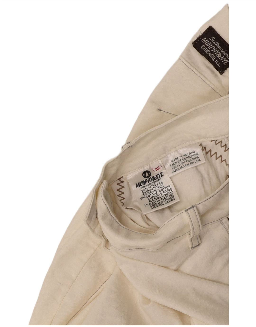 Calça chino reta feminina MURPHY & NYE W32 L29 algodão branco