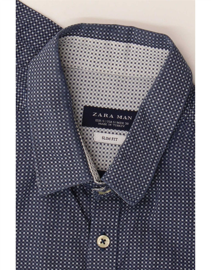 Zara Camisa masculina slim fit pequena azul marinho guingão