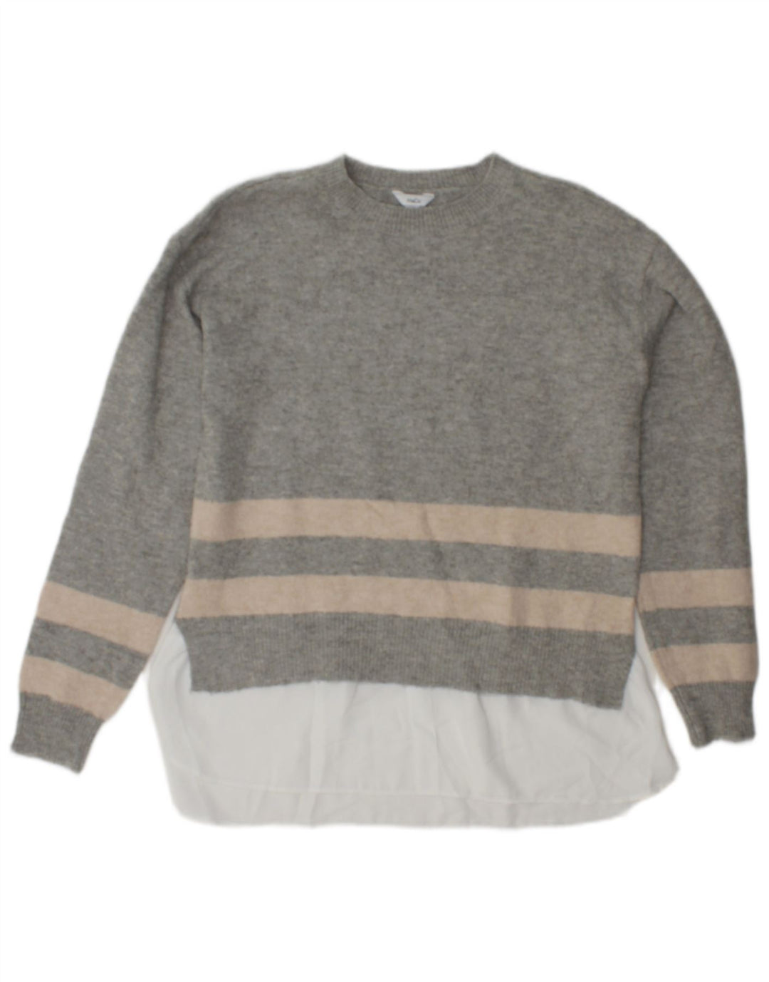 Suéter feminino M&Co com gola redonda UK 10 poliéster listrado cinza pequeno