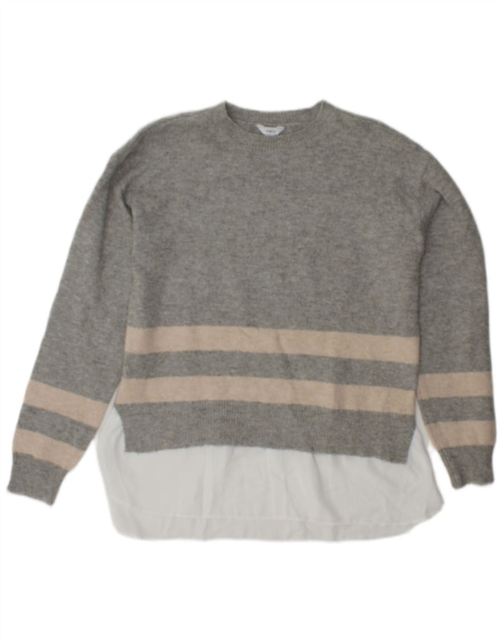 Suéter feminino M&Co com gola redonda UK 10 poliéster listrado cinza pequeno