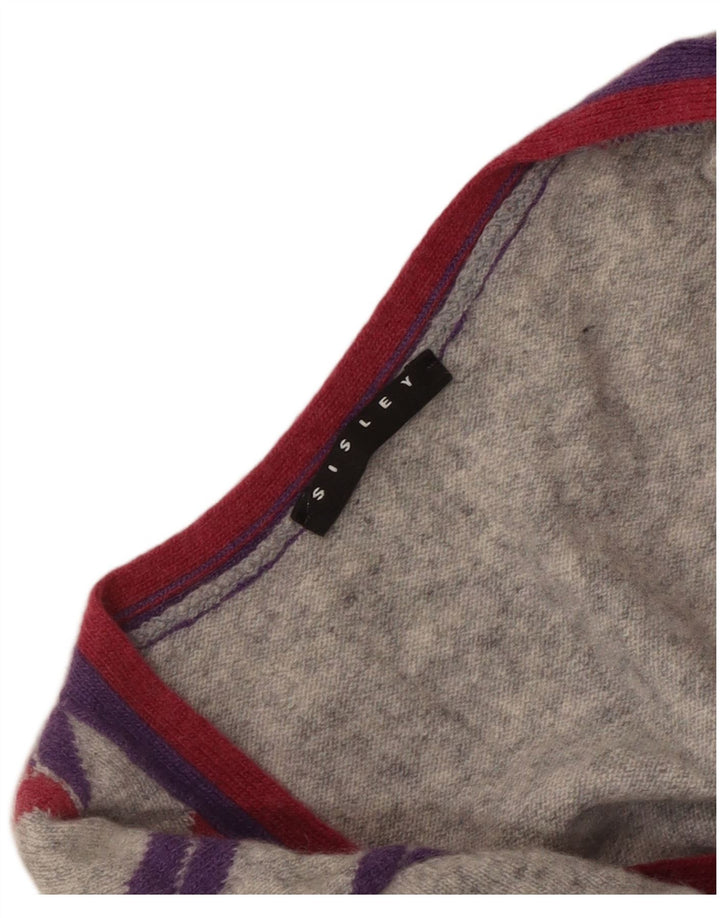 Suéter feminino Sisley com decote em V Reino Unido 10 pequeno cinza Argyle/Diamante