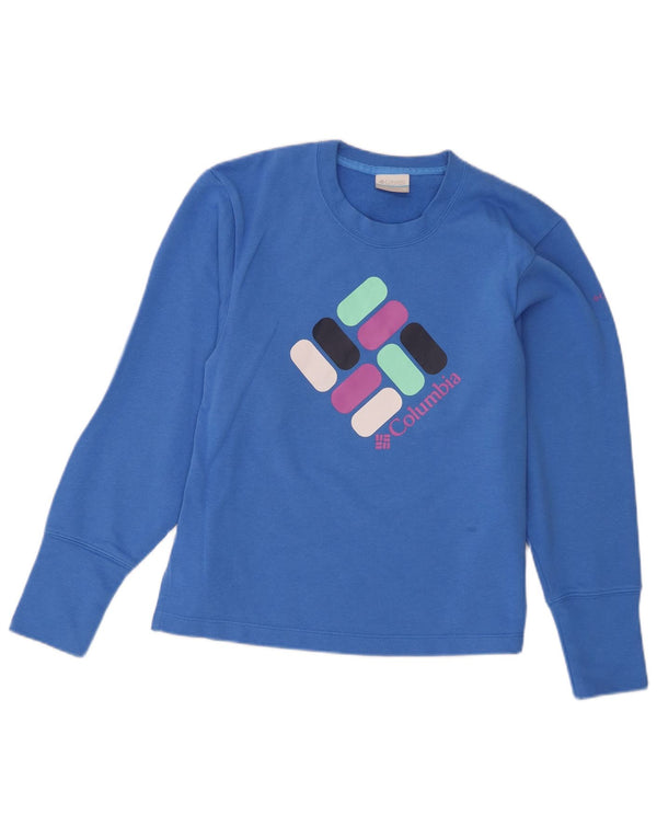 Top gráfico feminino Columbia manga comprida UK 6 XS azul algodão