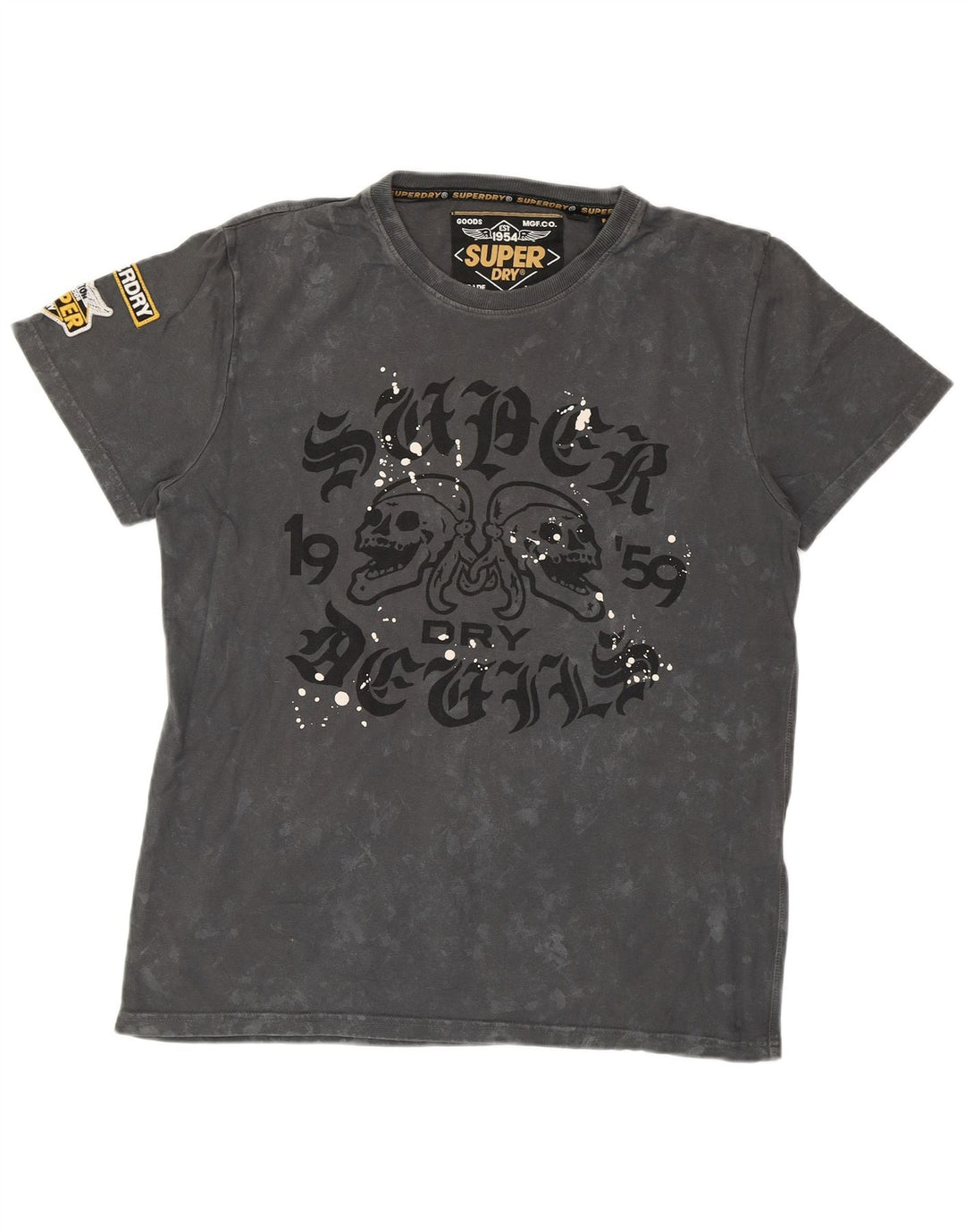 Camiseta masculina SUPERDRY com estampa gráfica grande cinza tie-dye