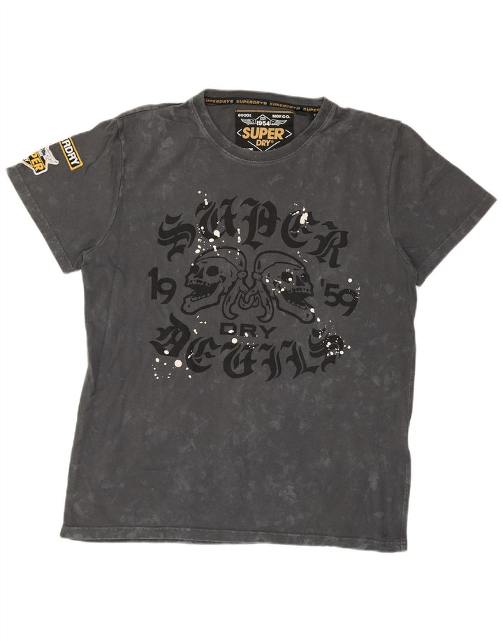 Camiseta masculina SUPERDRY com estampa gráfica grande cinza tie-dye
