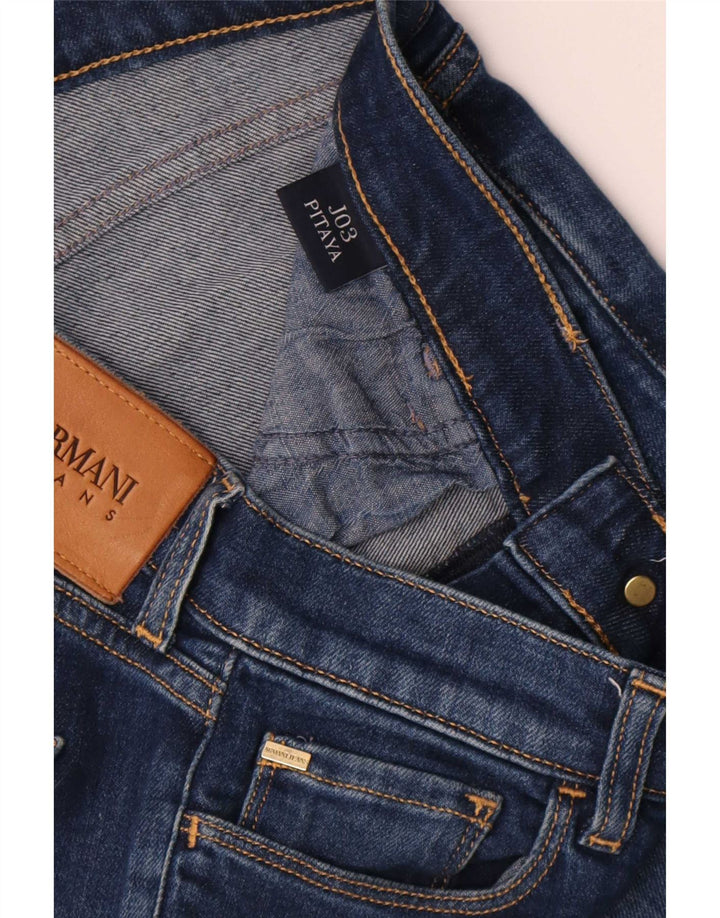 Calça jeans reta feminina Armani W30 L25 algodão azul
