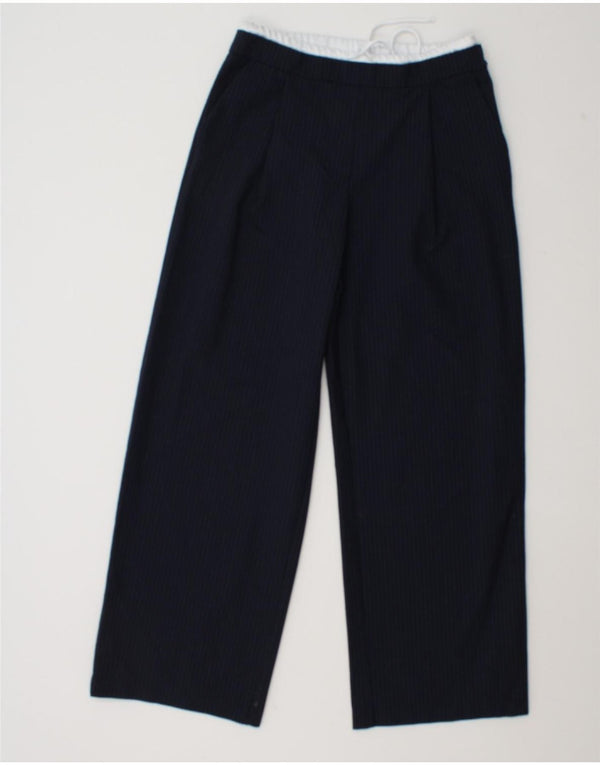 Zara Calça feminina cintura alta perna larga pequena W27 L29 listrada azul marinho