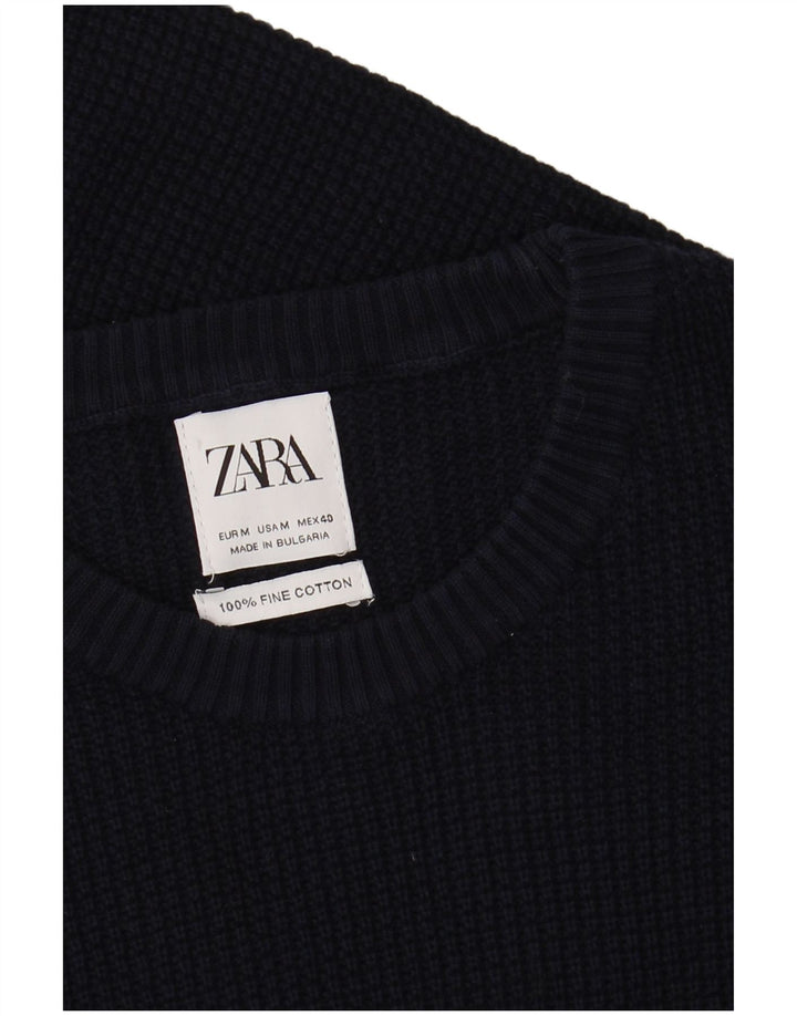 Zara Suéter masculino com gola redonda e algodão azul marinho médio