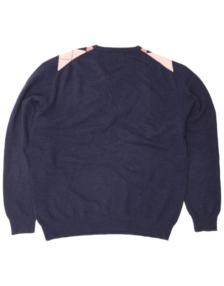 Suéter masculino Kappa com decote em V 2XL azul marinho Argyle/lã diamante