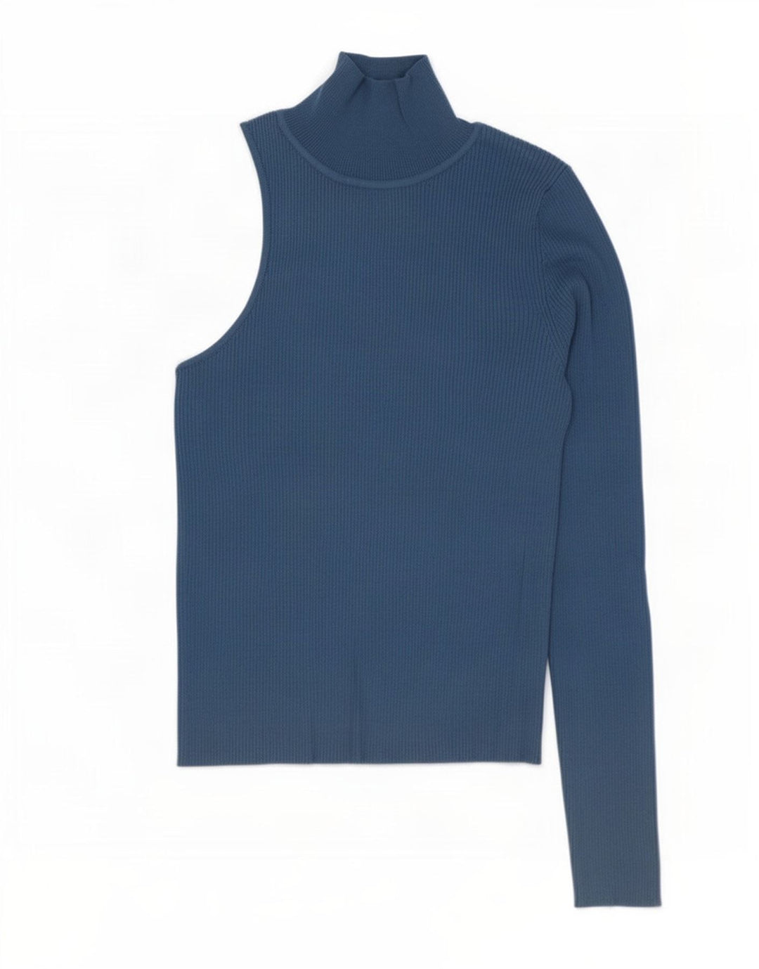 Top feminino de um ombro Zara UK 12 viscose azul médio