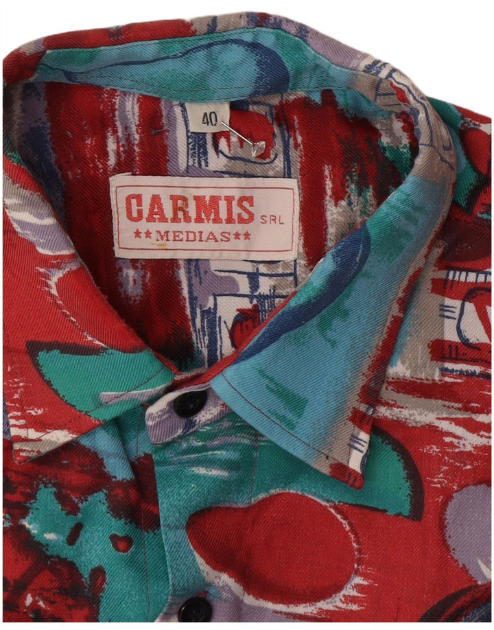 Camisa masculina vintage com padrão abstrato pequena multicolorida