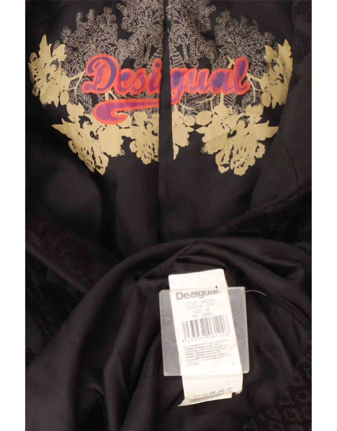 Sobretudo feminino Desigual EU 38 médio preto floral poliéster