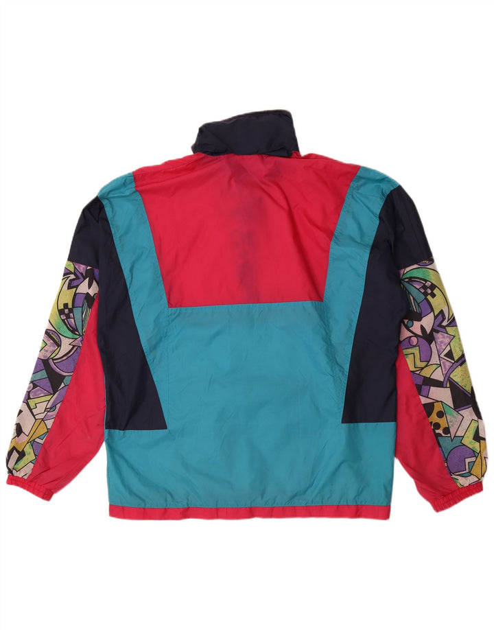 Jaqueta de chuva masculina VINTAGE com capuz UK 38 média multicolorida geométrica