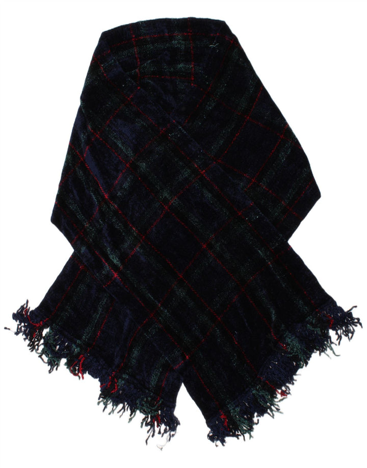 Lenço retangular feminino VINTAGE tamanho único azul marinho xadrez viscose clássico