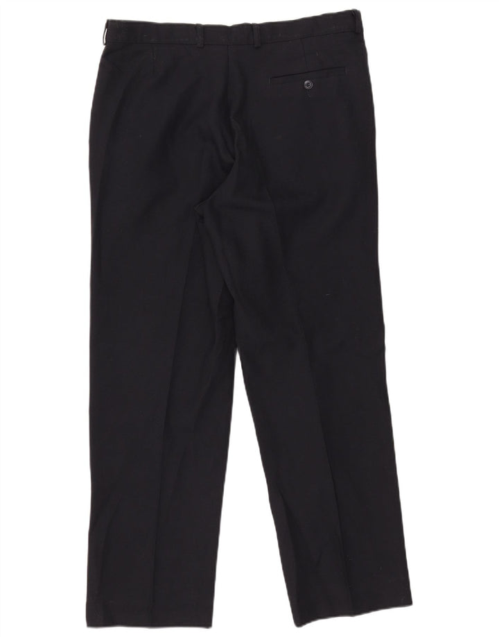Calça chino reta masculina Marks & Spencer W34 L29 poliéster azul marinho